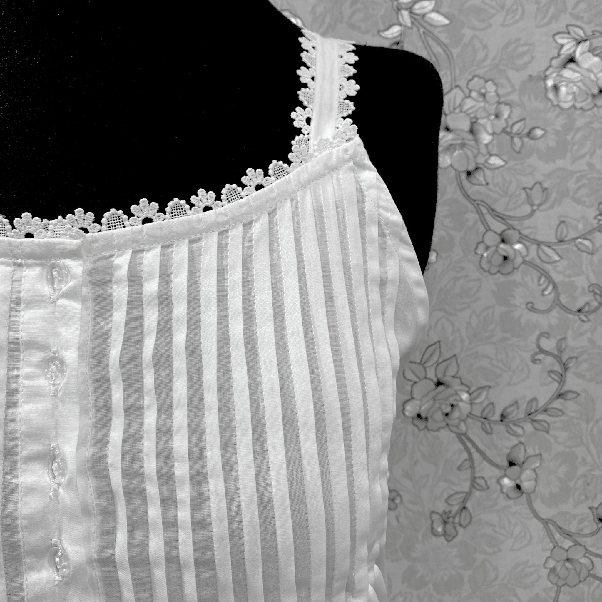 SoieRose SR-1215 Victorian 100% Cotton Nightgown – Sleeveless Lace Trim & Pintuck Front