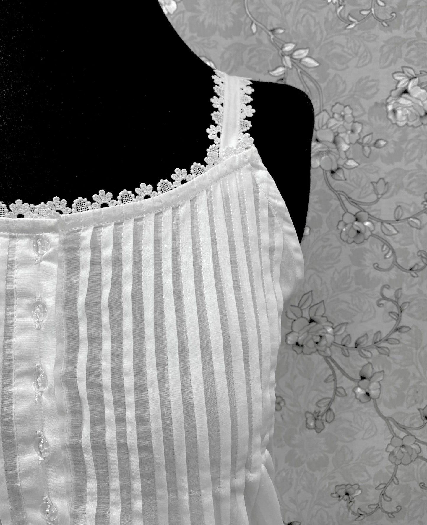 SoieRose SR-1215 Victorian 100% Cotton Nightgown – Sleeveless Lace Trim & Pintuck Front