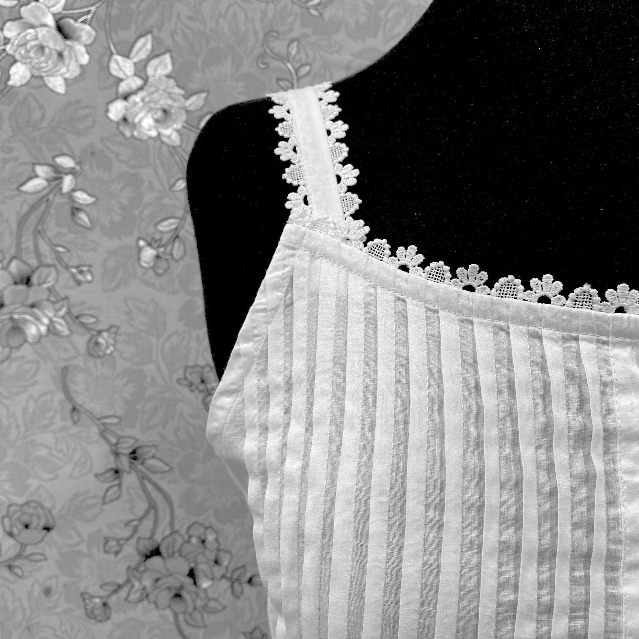 SoieRose SR-1215 Victorian 100% Cotton Nightgown – Sleeveless Lace Trim & Pintuck Front