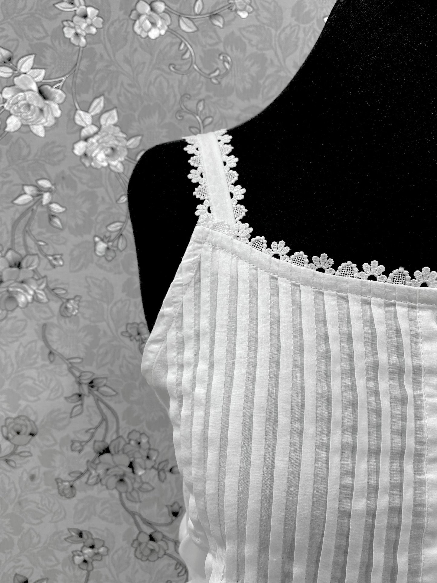 SoieRose SR-1215 Victorian 100% Cotton Nightgown – Sleeveless Lace Trim & Pintuck Front