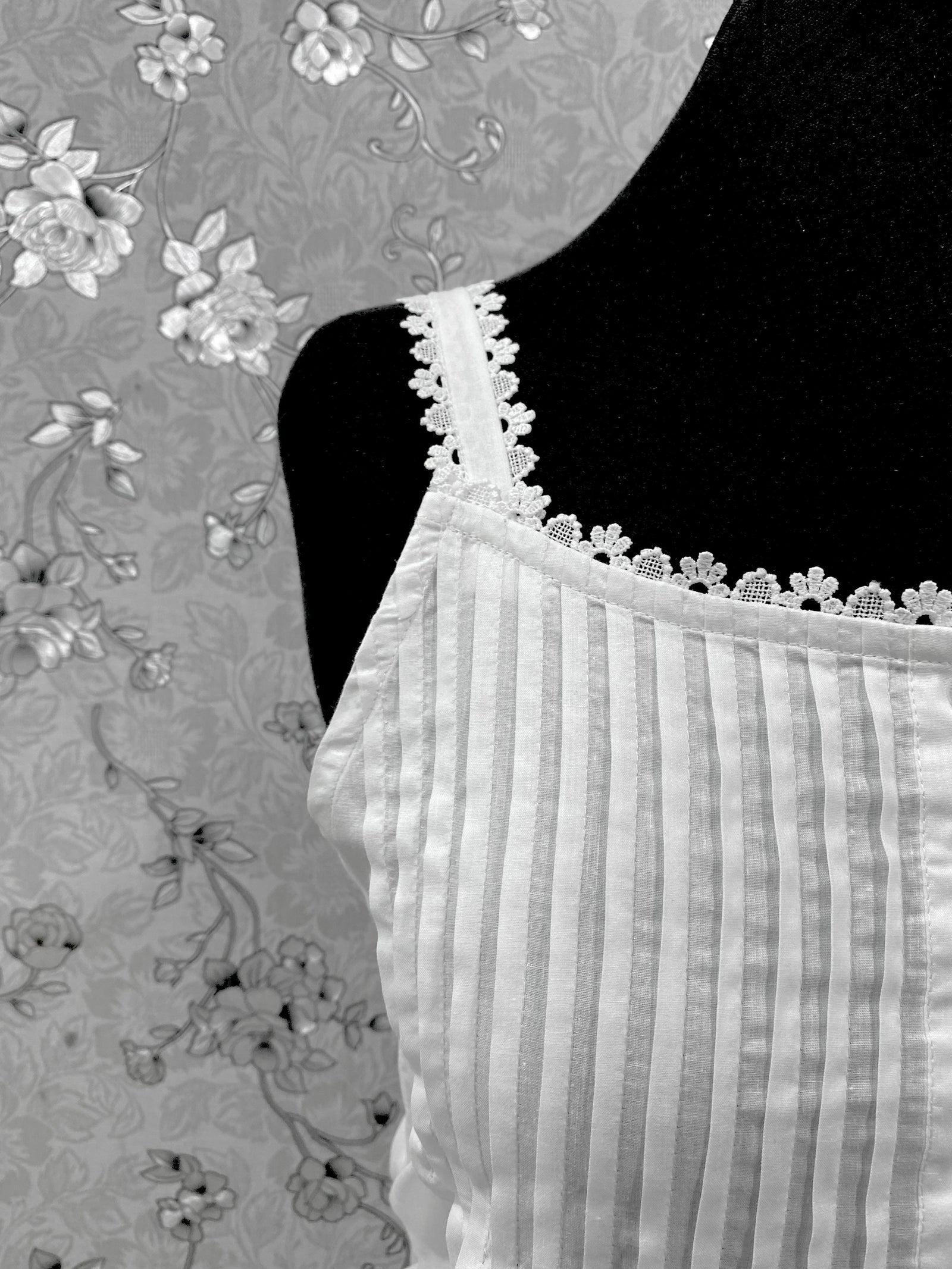 SoieRose SR-1215 Victorian 100% Cotton Nightgown – Sleeveless Lace Trim & Pintuck Front