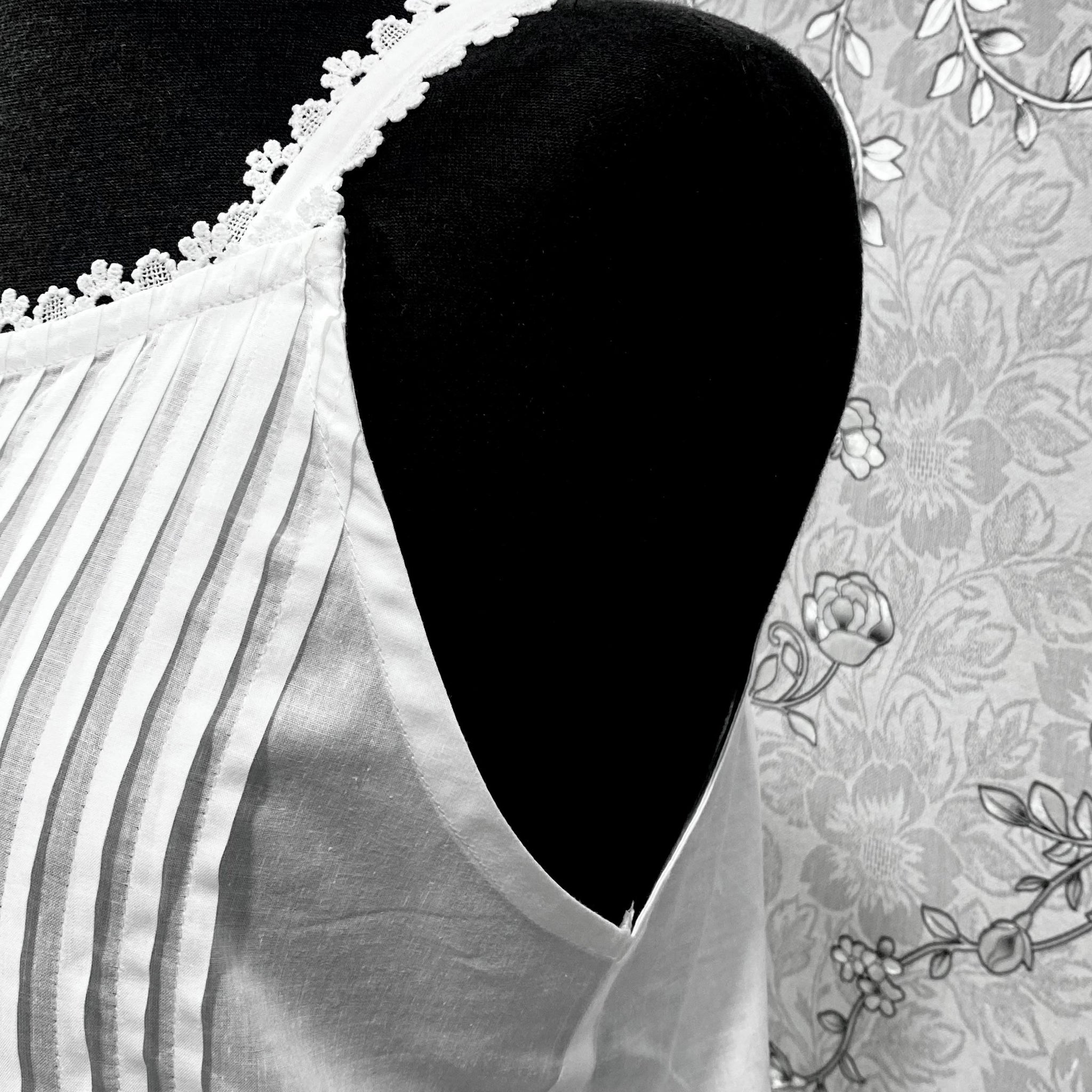 SoieRose SR-1215 Victorian 100% Cotton Nightgown – Sleeveless Lace Trim & Pintuck Front