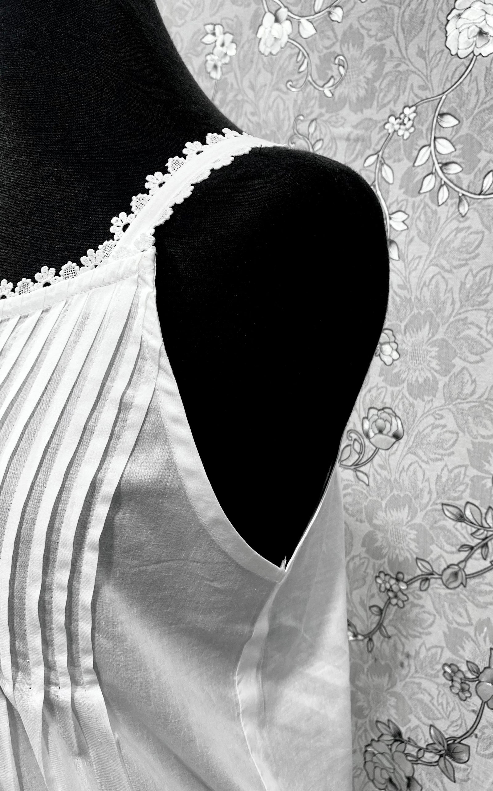 SoieRose SR-1215 Victorian 100% Cotton Nightgown – Sleeveless Lace Trim & Pintuck Front