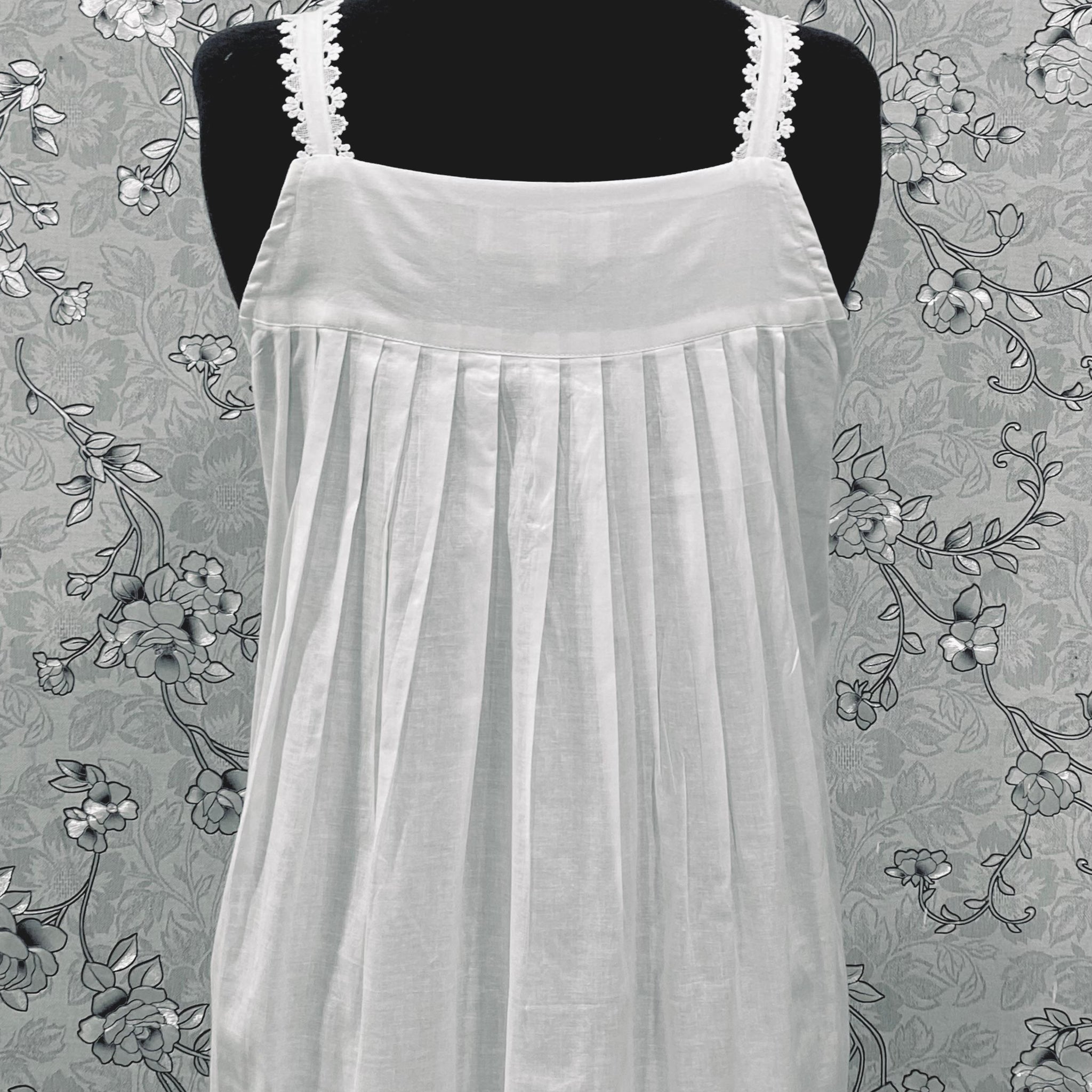 SoieRose SR-1215 Victorian 100% Cotton Nightgown – Sleeveless Lace Trim & Pintuck Front