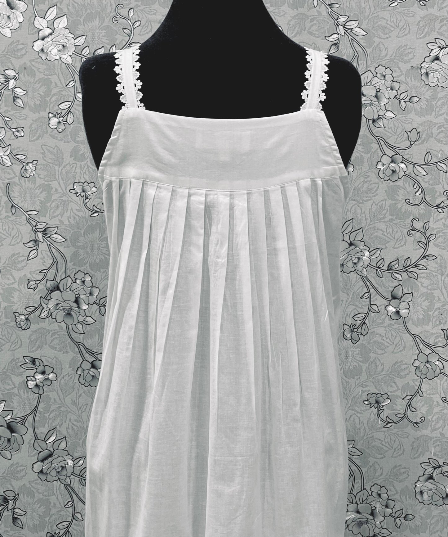 SoieRose SR-1215 Victorian 100% Cotton Nightgown – Sleeveless Lace Trim & Pintuck Front