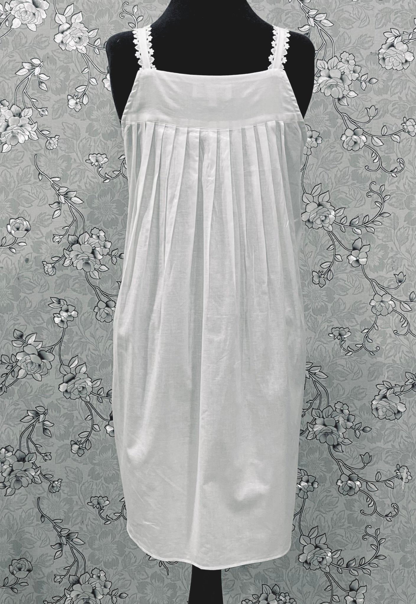 SoieRose SR-1215 Victorian 100% Cotton Nightgown – Sleeveless Lace Trim & Pintuck Front