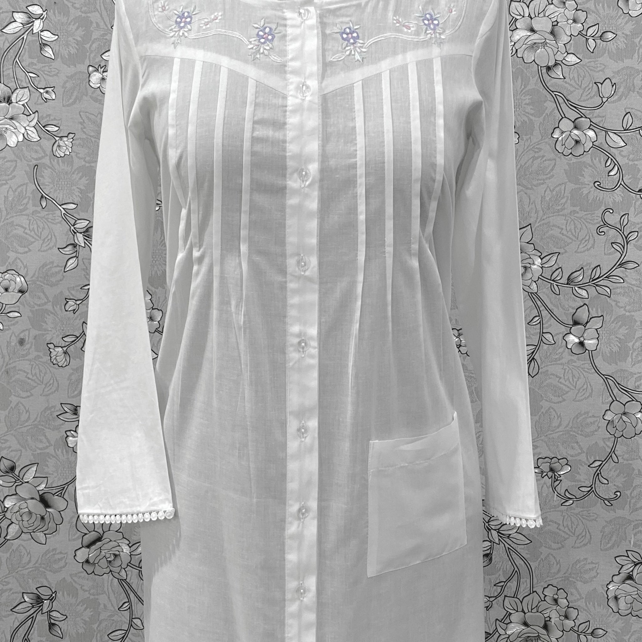 SoieRose SR-1216 Victorian 100% Cotton Nightgown – Embroidered Front & Ruffle Hem