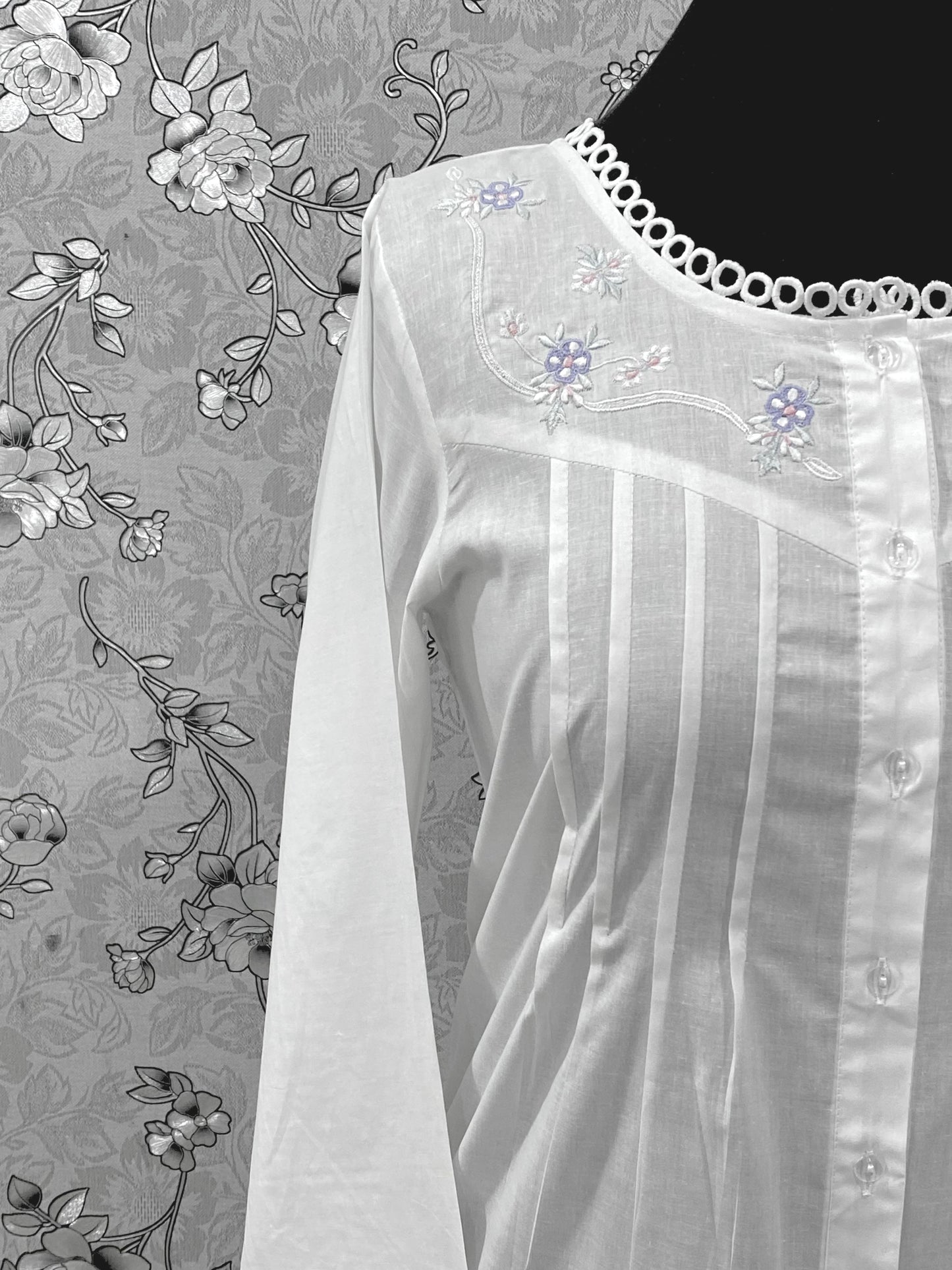 SoieRose SR-1216 Victorian 100% Cotton Nightgown – Embroidered Front & Ruffle Hem