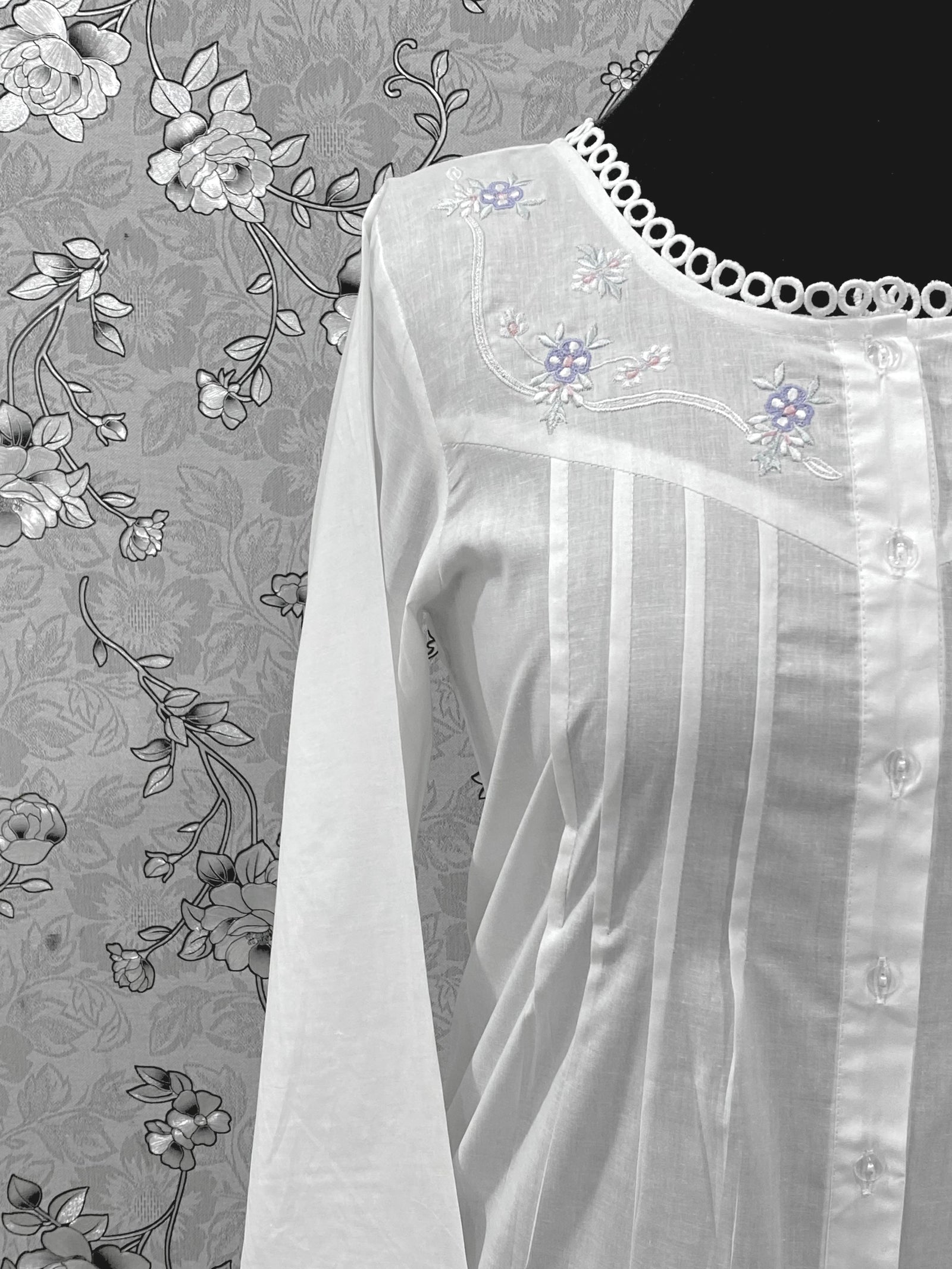 SoieRose SR-1216 Victorian 100% Cotton Nightgown – Embroidered Front & Ruffle Hem