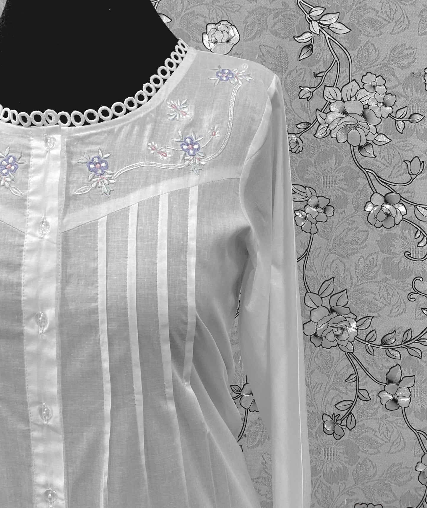 SoieRose SR-1216 Victorian 100% Cotton Nightgown – Embroidered Front & Ruffle Hem