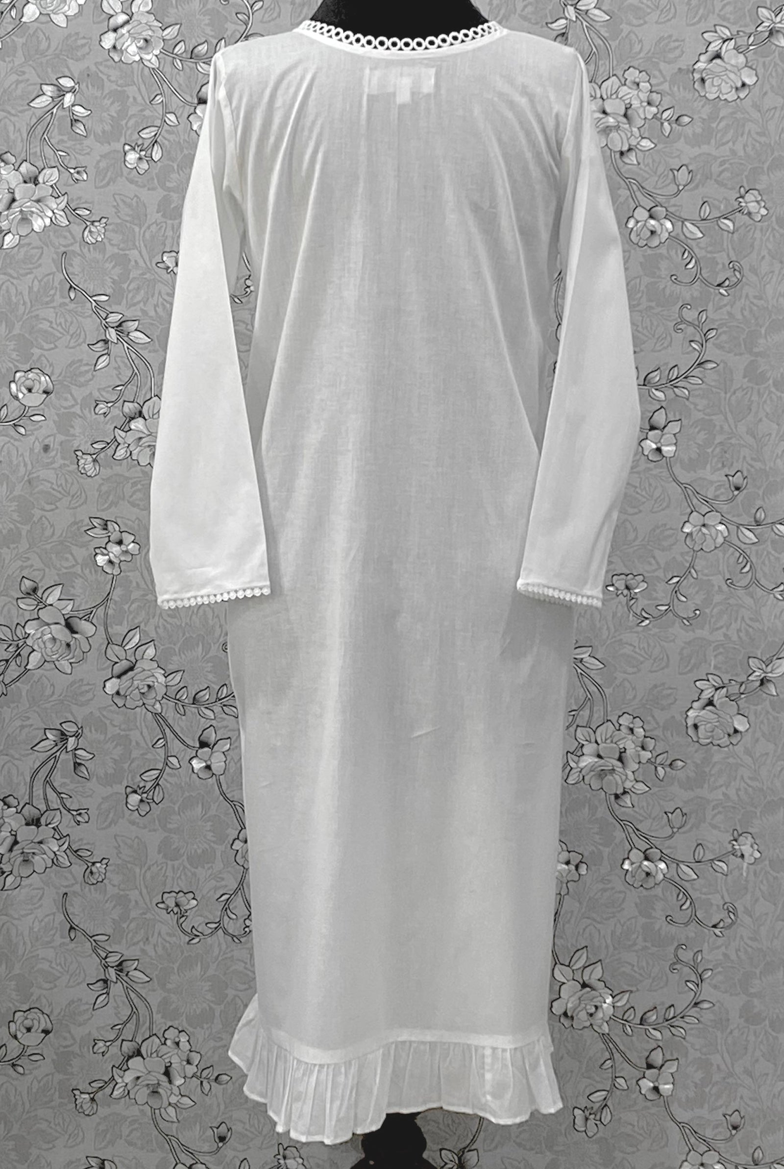 SoieRose SR-1216 Victorian 100% Cotton Nightgown – Embroidered Front & Ruffle Hem