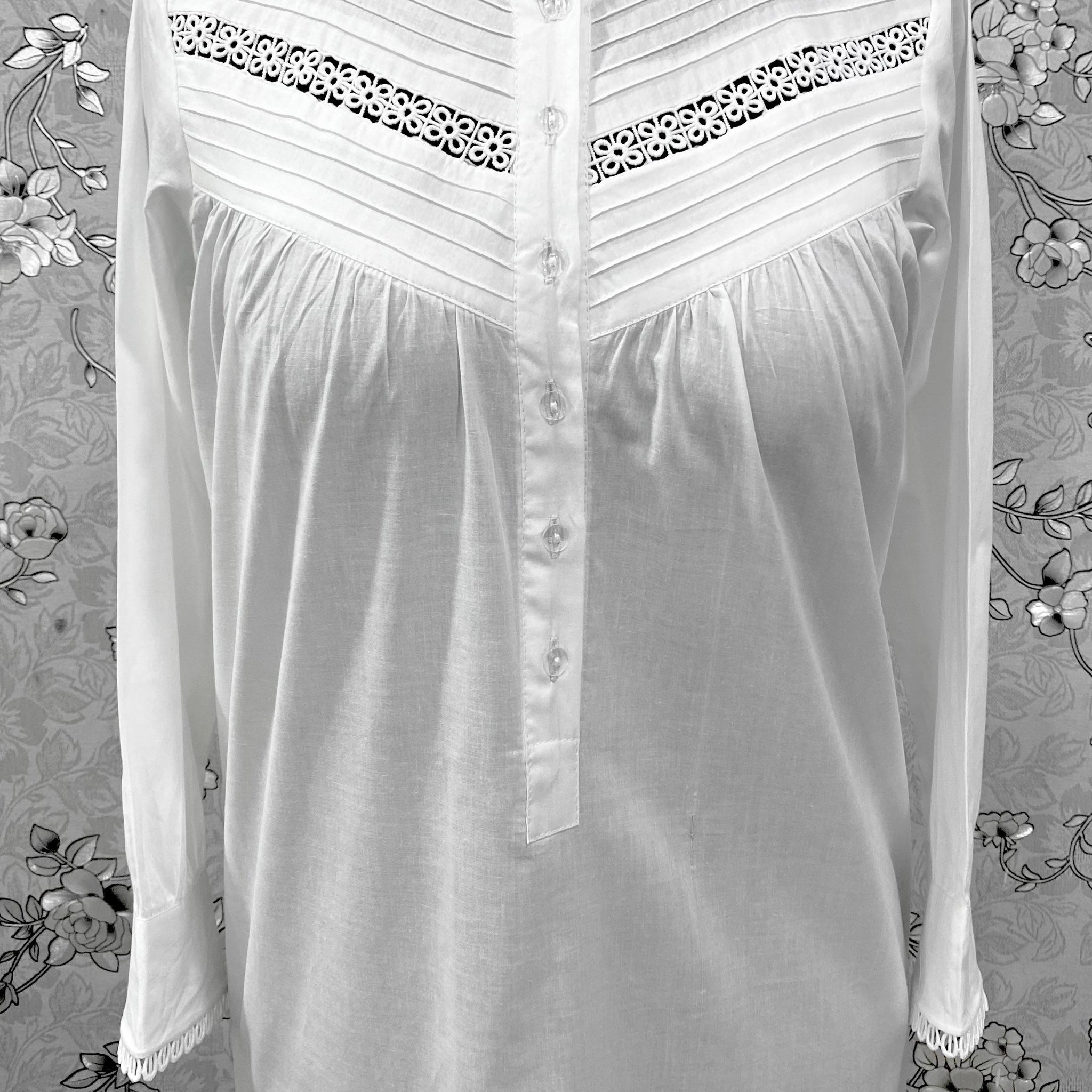Victorian White Cotton Nightgown | Long Sleeve Vintage Night Dress | SoieRose SR-1218 | Lace Trimmed 100% Cotton Sleepwear