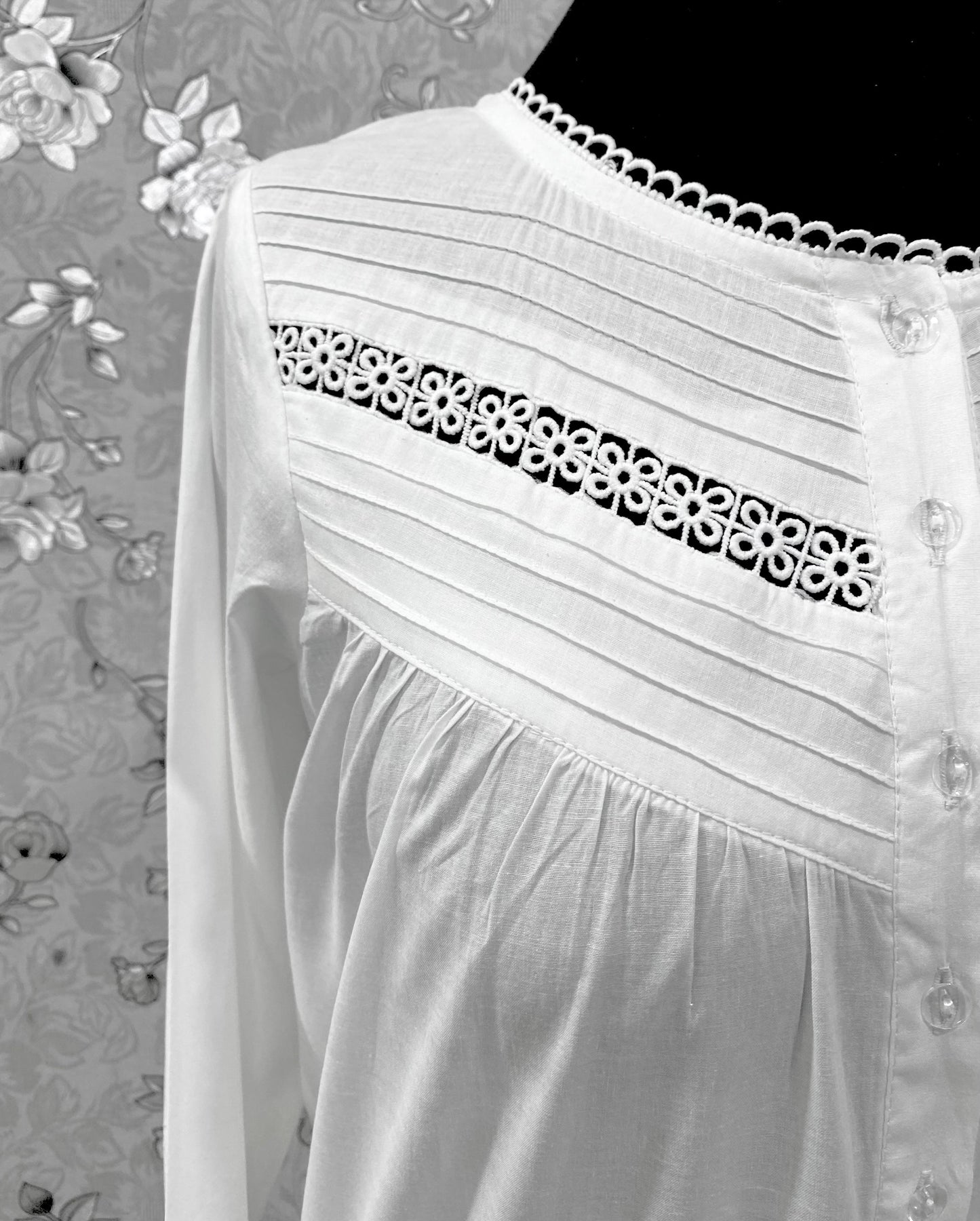 Victorian White Cotton Nightgown | Long Sleeve Vintage Night Dress | SoieRose SR-1218 | Lace Trimmed 100% Cotton Sleepwear