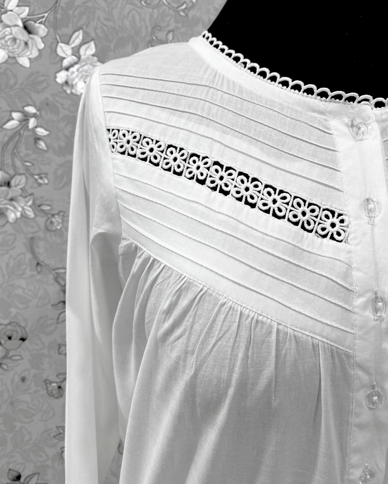 Victorian White Cotton Nightgown | Long Sleeve Vintage Night Dress | SoieRose SR-1218 | Lace Trimmed 100% Cotton Sleepwear