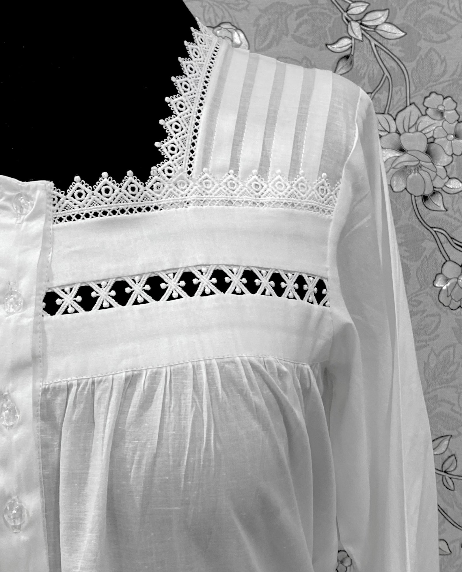 Victorian Cotton Nightgown | SoieRose SR-1219 | Long Sleeve White Sleep Dress | Lace & Pintuck Detailing