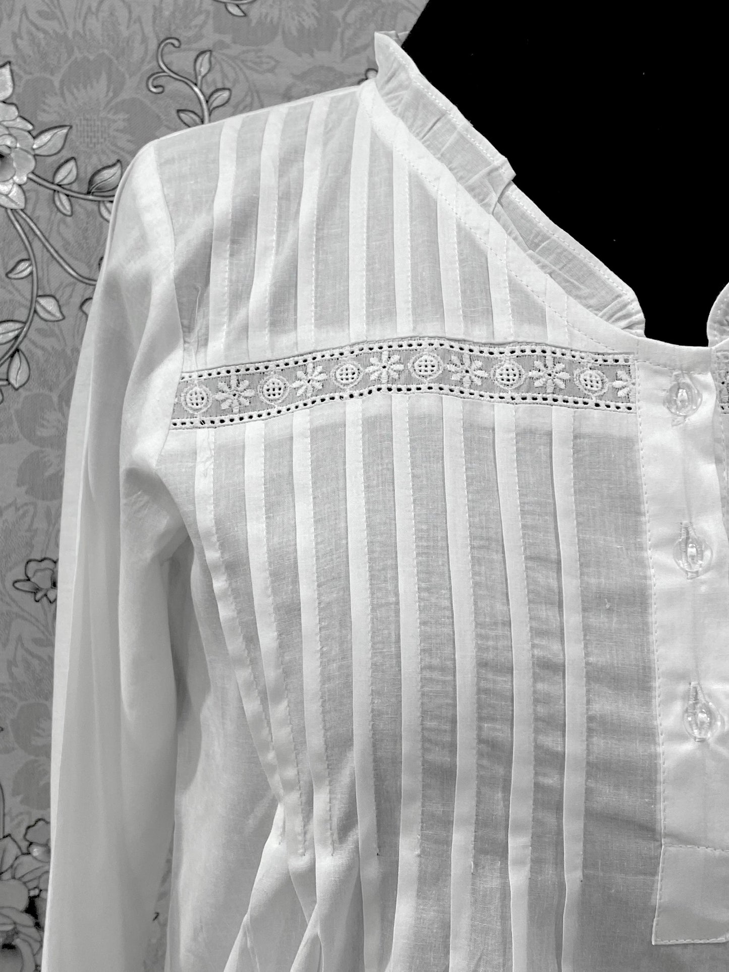 Victorian White Cotton Nightgown | SoieRose SR-1220 | Long Sleeve Vintage Night Dress | Pintuck Lace Sleepwear