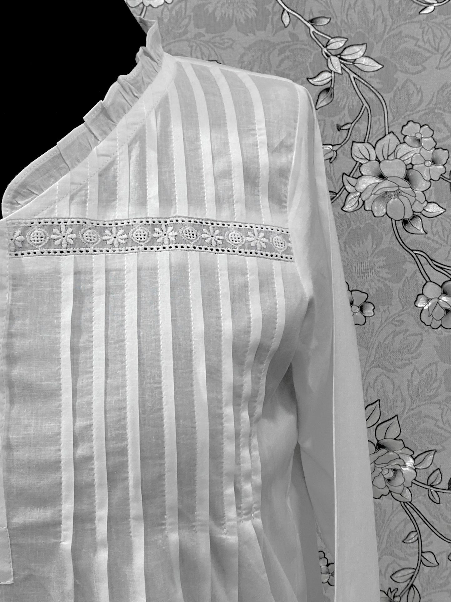 Victorian White Cotton Nightgown | SoieRose SR-1220 | Long Sleeve Vintage Night Dress | Pintuck Lace Sleepwear