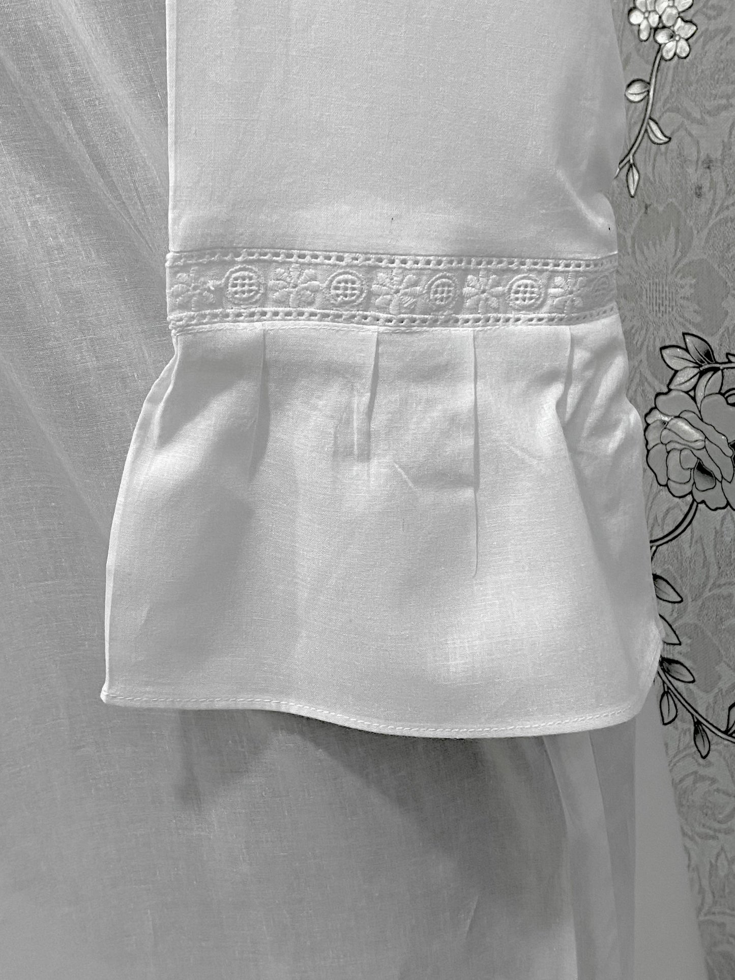 Victorian White Cotton Nightgown | SoieRose SR-1220 | Long Sleeve Vintage Night Dress | Pintuck Lace Sleepwear