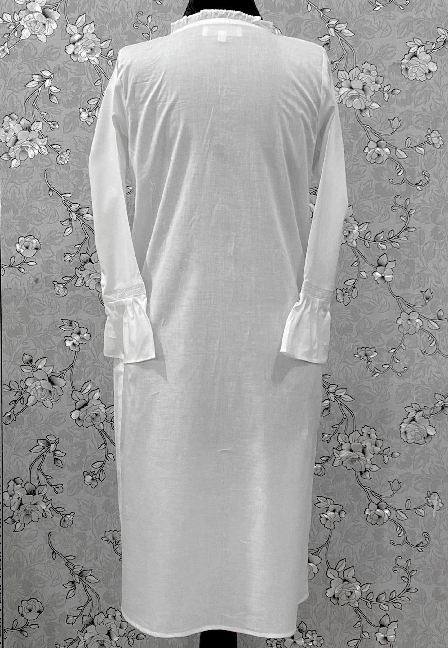 Victorian White Cotton Nightgown | SoieRose SR-1220 | Long Sleeve Vintage Night Dress | Pintuck Lace Sleepwear