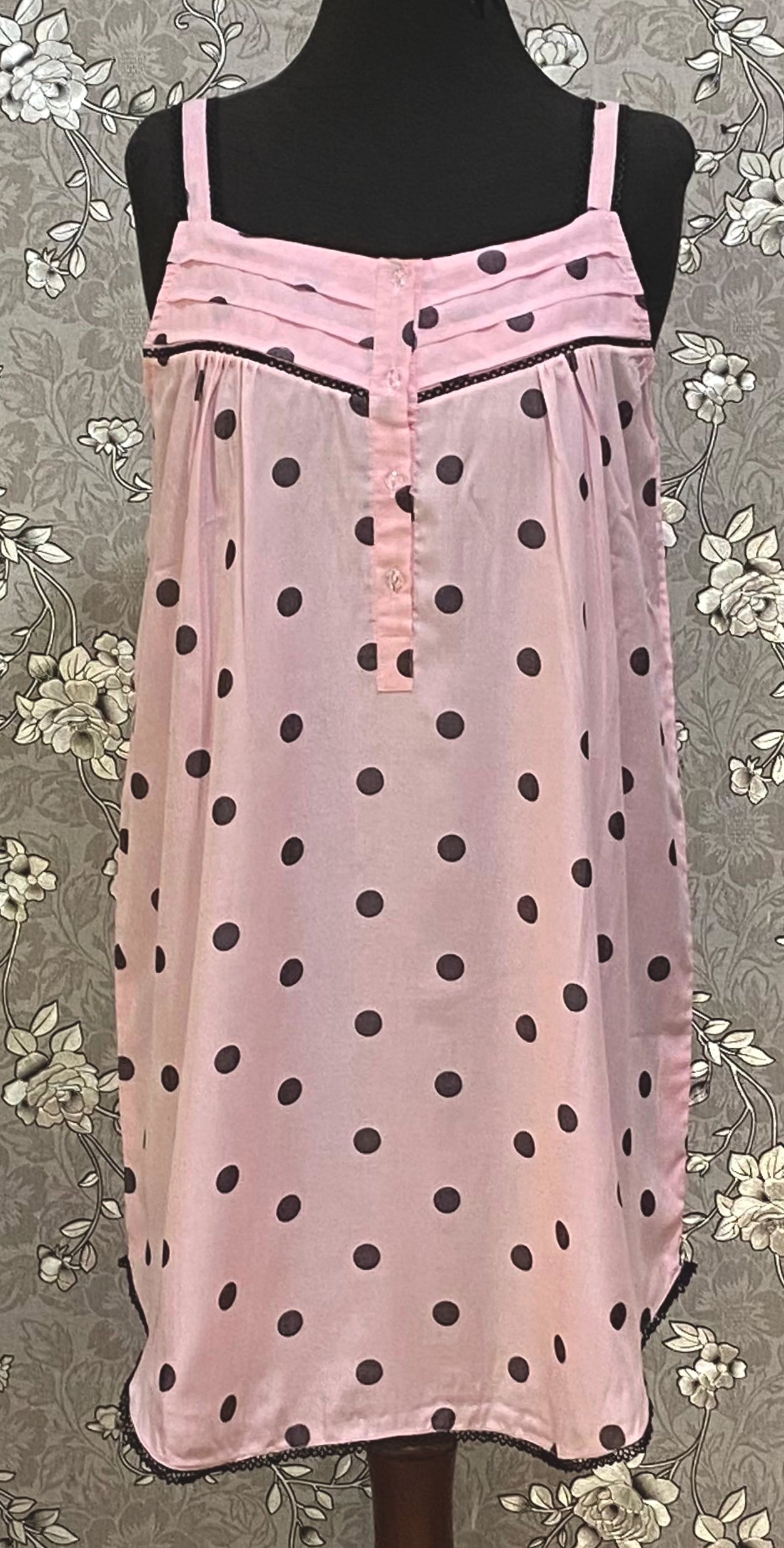 SoieRose SR-1254 Blush Pink Polka Dot Nightgown, Vintage Style Sleepwear