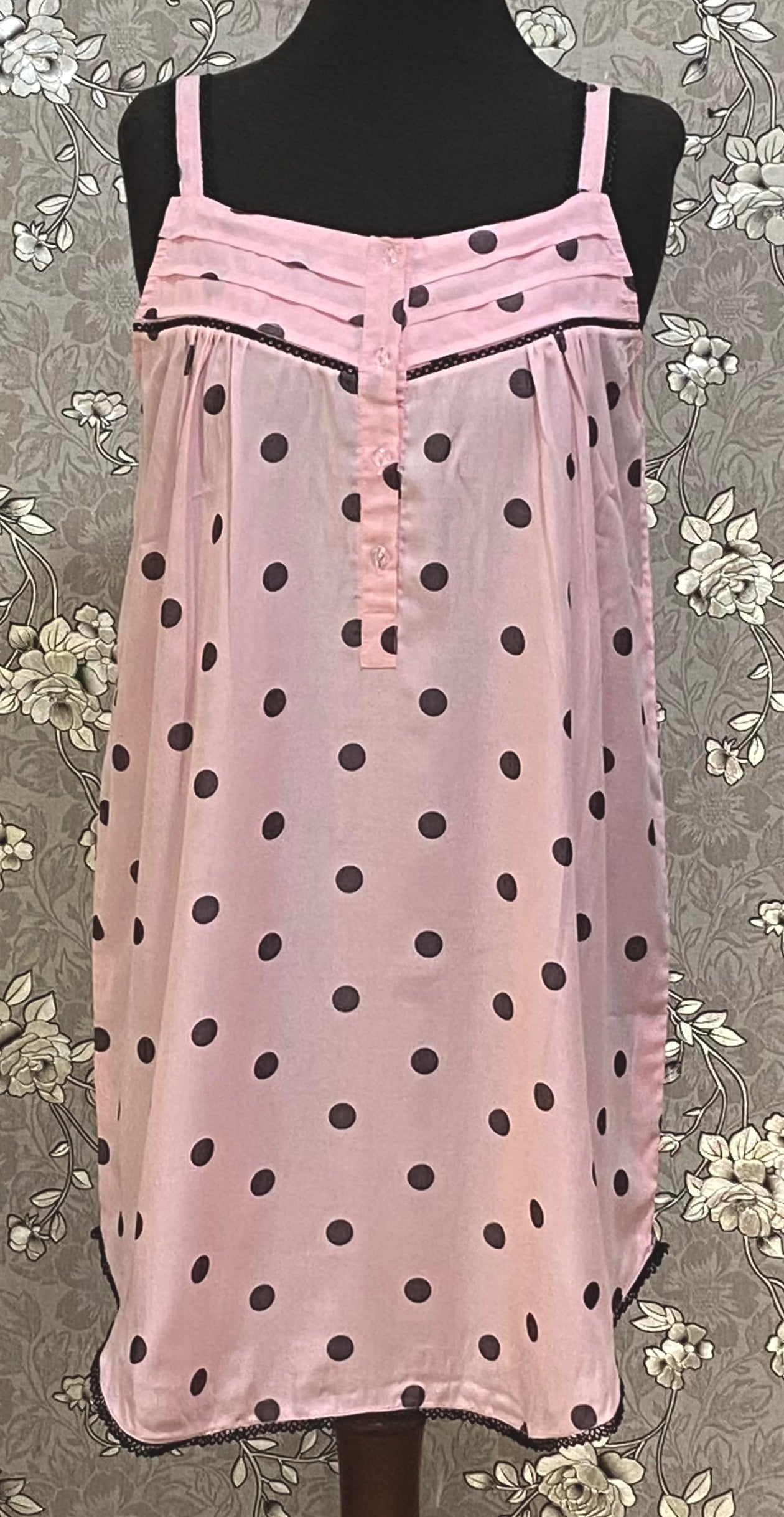 SoieRose SR-1254 Blush Pink Polka Dot Nightgown, Vintage Style Sleepwear