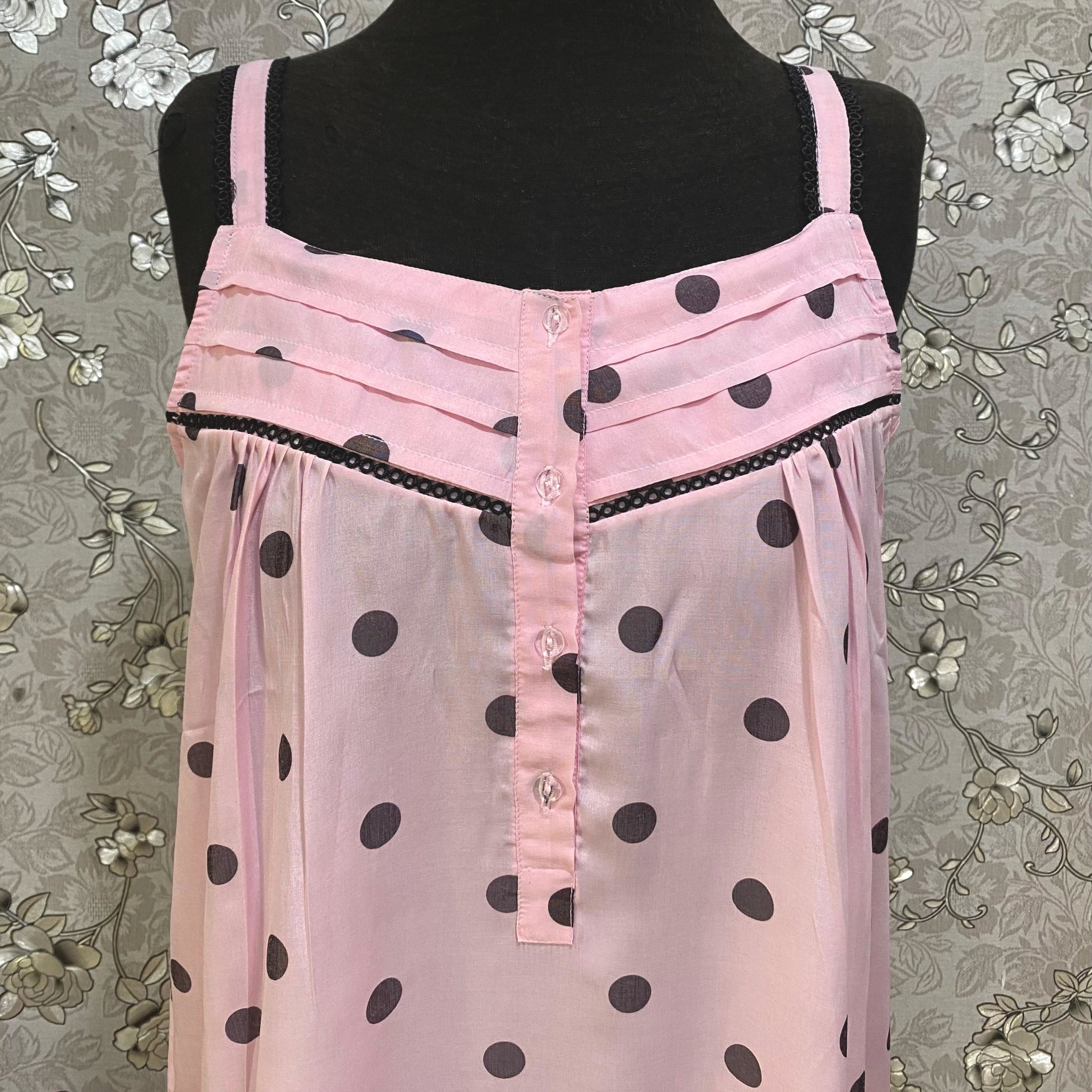 SoieRose SR-1254 Blush Pink Polka Dot Nightgown, Vintage Style Sleepwear
