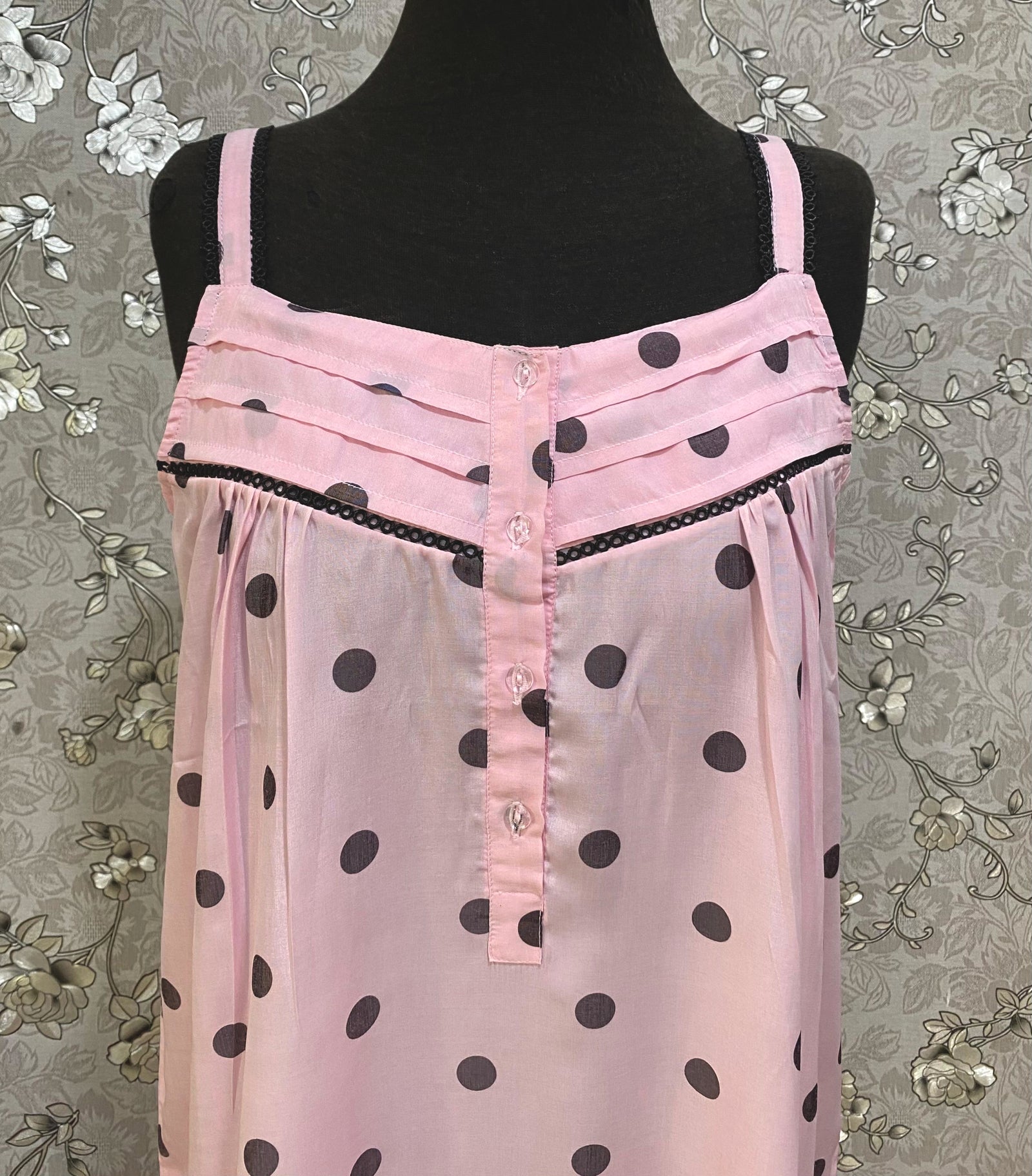 SoieRose SR-1254 Blush Pink Polka Dot Nightgown, Vintage Style Sleepwear