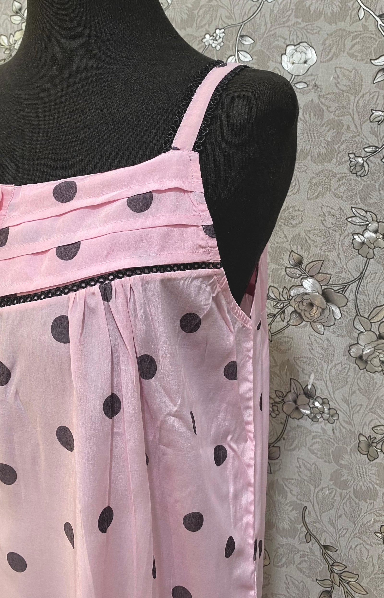 SoieRose SR-1254 Blush Pink Polka Dot Nightgown, Vintage Style Sleepwear