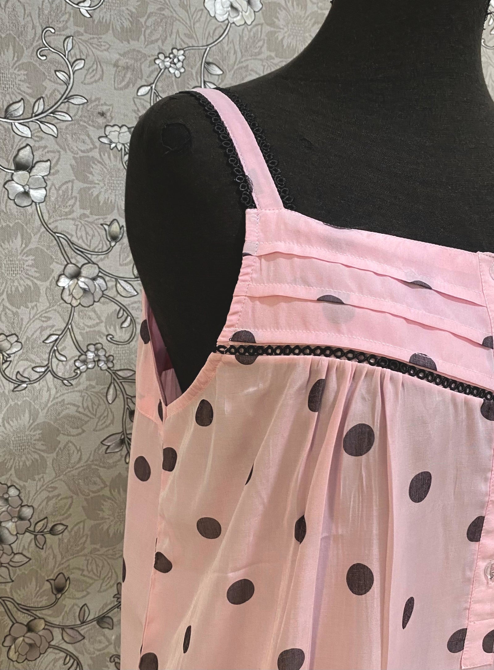 SoieRose SR-1254 Blush Pink Polka Dot Nightgown, Vintage Style Sleepwear