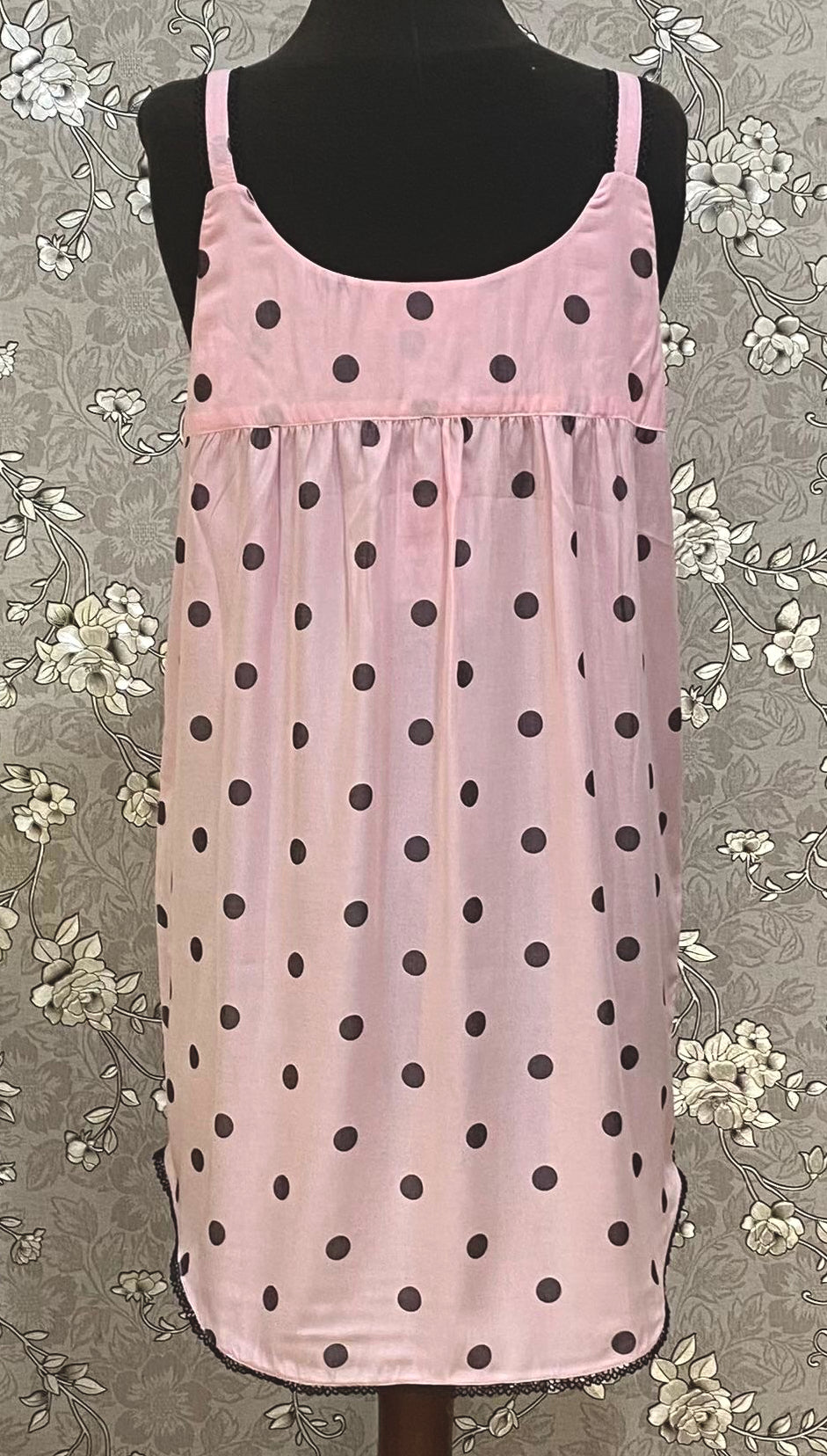 SoieRose SR-1254 Blush Pink Polka Dot Nightgown, Vintage Style Sleepwear