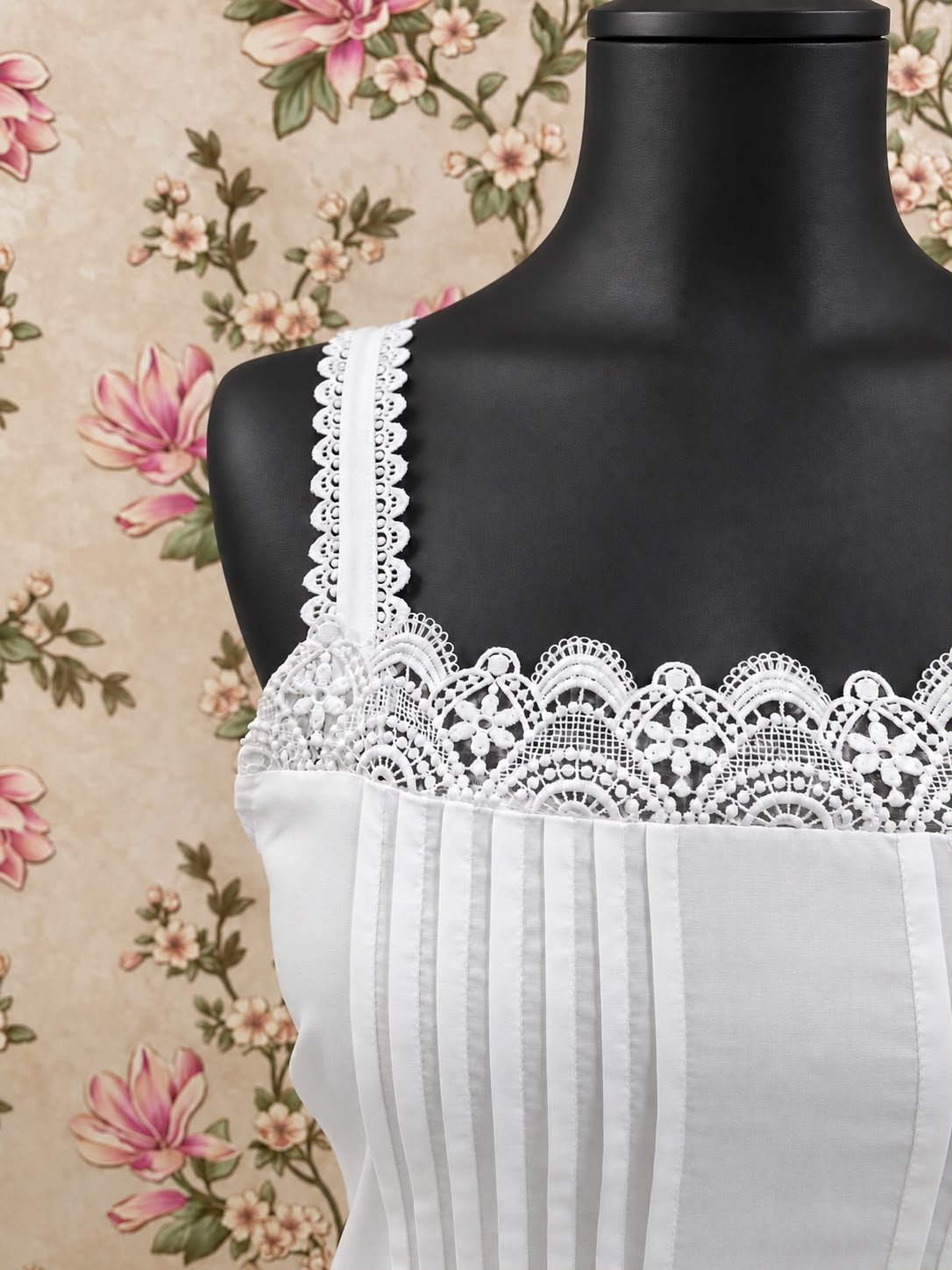 SoieRose SR-1354 Victorian Nightgown 100% Cotton Lace Trim Pintuck Sleeveless Long Nightgown Ruffle Hem Vintage Sleepwear