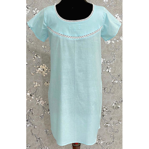 SoieRose SR1094 Women's Sleek Fit 100% Cotton Nightgown - Celeste