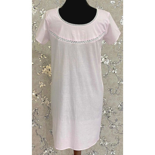 SoieRose SR1095 Women's Sleek Fit 100% Cotton Nightgown - Pale Pink