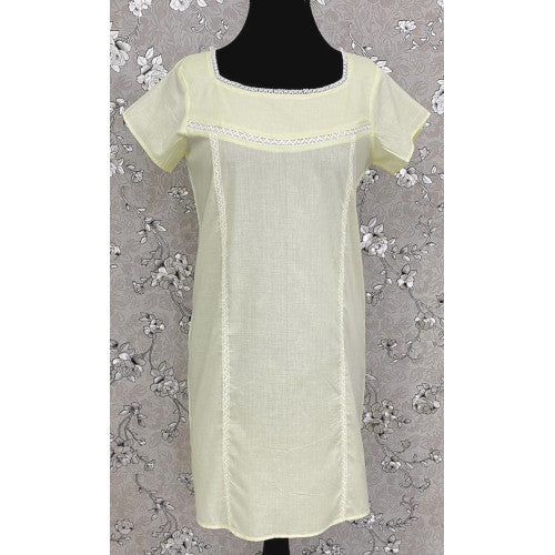 SoieRose SR1096 Women's Sleek Fit 100% Cotton Nightgown - Light Yellow