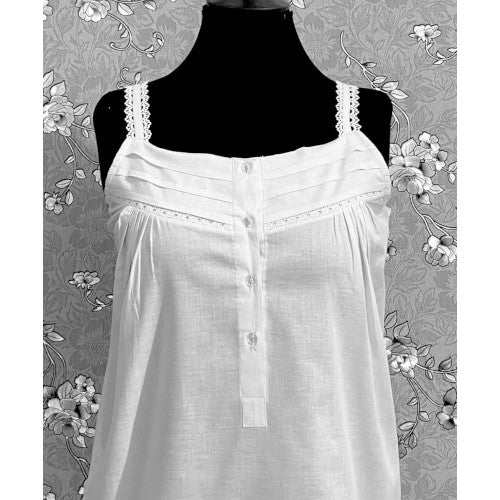 SoieRose SR1107 Women's Cotton Victorian Nightgown – White, Sleek Fit with Lacey Straps