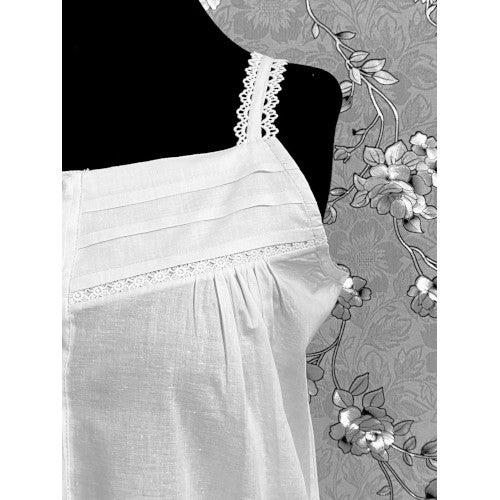 SoieRose SR1107 Women's Cotton Victorian Nightgown – White, Sleek Fit with Lacey Straps