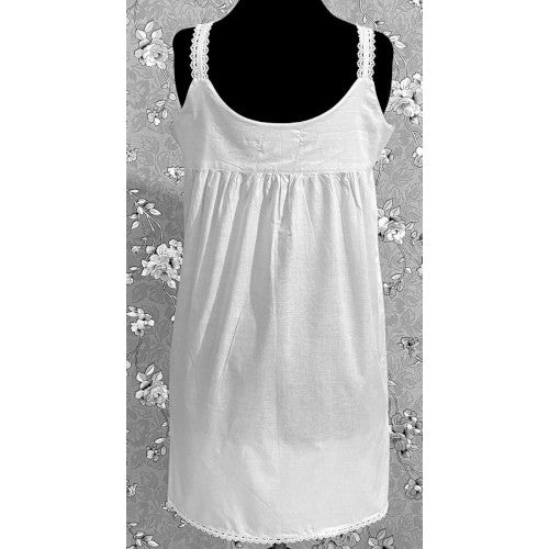 SoieRose SR1107 Women's Cotton Victorian Nightgown – White, Sleek Fit with Lacey Straps