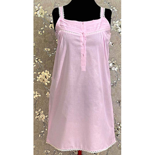 SoieRose SR1108 Women's Cotton Victorian Nightgown Pink, Sleek Fit with Lacey Straps