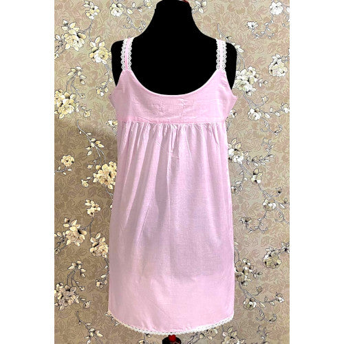 SoieRose SR1108 Women's 100% Cotton Victorian Nightgown – Pink, Sleek Fit with Lacey Straps