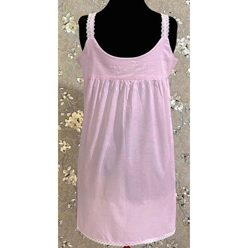 SoieRose SR1108 Women's 100% Cotton Victorian Nightgown – Pink, Sleek Fit with Lacey Straps