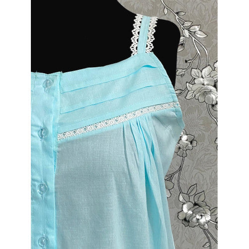 SoieRose SR1109 Women's Cotton Victorian Nightgown – Celeste, Sleek Fit with Lacey Straps