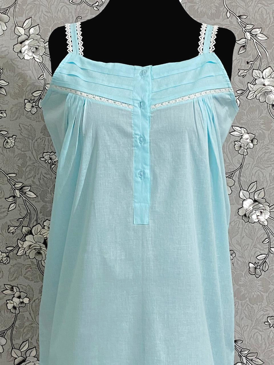 SoieRose SR1109 Women's Cotton Victorian Nightgown – Celeste, Sleek Fit with Lacey Straps