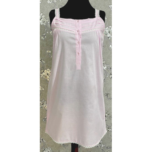 SoieRose SR1110 Women's Cotton Victorian Nightgown – Pale Pink, Sleek Fit with Lacey Straps