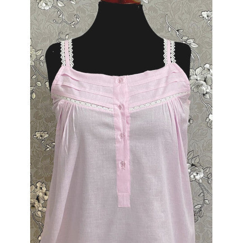 SoieRose SR1110 Women's Cotton Victorian Nightgown – Pale Pink, Sleek Fit with Lacey Straps