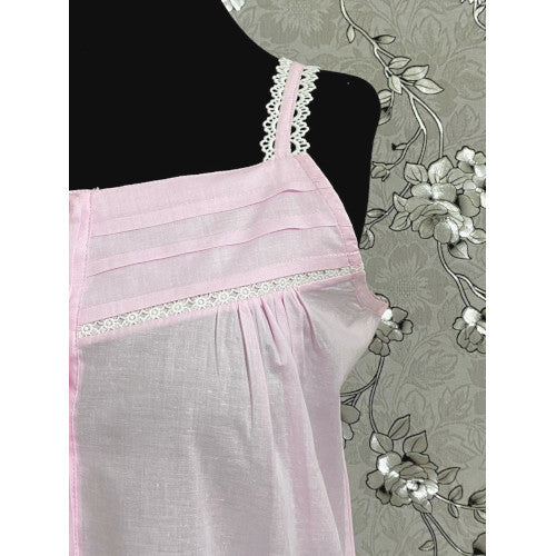 SoieRose SR1110 Women's Cotton Victorian Nightgown – Pale Pink, Sleek Fit with Lacey Straps