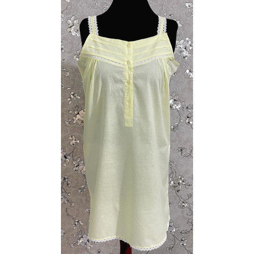 SoieRose SR1111 Women's Cotton Victorian Nightgown – Light Yellow, Sleek Fit with Lacey Straps