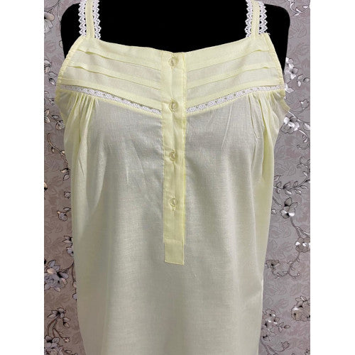SoieRose SR1111 Women's Cotton Victorian Nightgown – Light Yellow, Sleek Fit with Lacey Straps