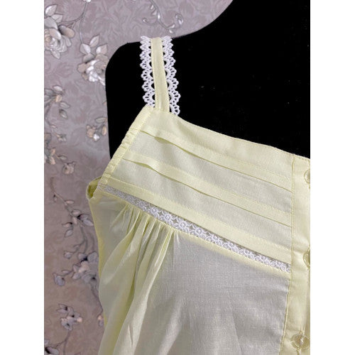 SoieRose SR1111 Women's Cotton Victorian Nightgown – Light Yellow, Sleek Fit with Lacey Straps