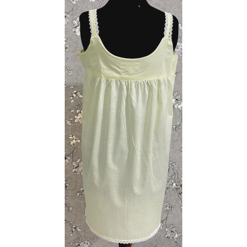 SoieRose SR1111 Women's Cotton Victorian Nightgown – Light Yellow, Sleek Fit with Lacey Straps