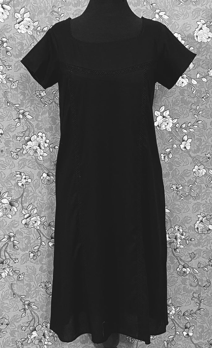 SoieRose SR1181 Black Cotton Victorian Nightgown – Short Sleeve